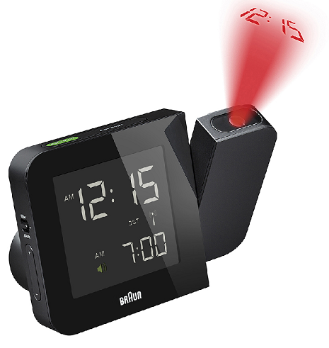 Reloj despertador proyector con termómetro, negro