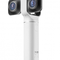 La nueva cámara Vuze XR 360 en color blanco te ofrece dos funciones diferentes: le permite filmar en 360 grados, o en 180 grados y 3D
